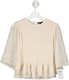 Noughts & Kisses Rosa Beige Shirred Frill Top UK S