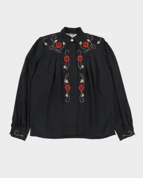 00s Black Floral Applique Blouse - M