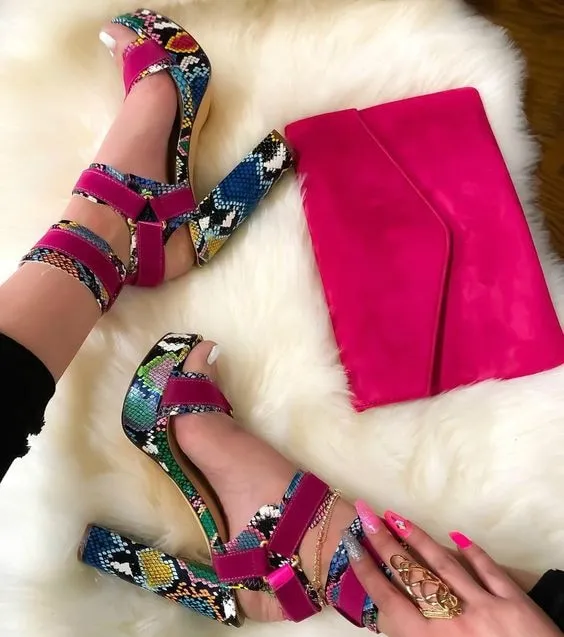 Sexy Stiletto Cut Out High Heels Platform Sandals - Open Toe, Hook-and-Loop Ankle Strap, Buckle Decor