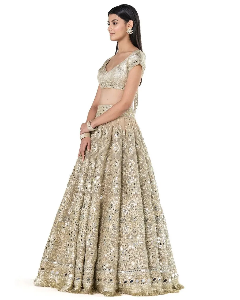 Beige Golden Lehenga Set