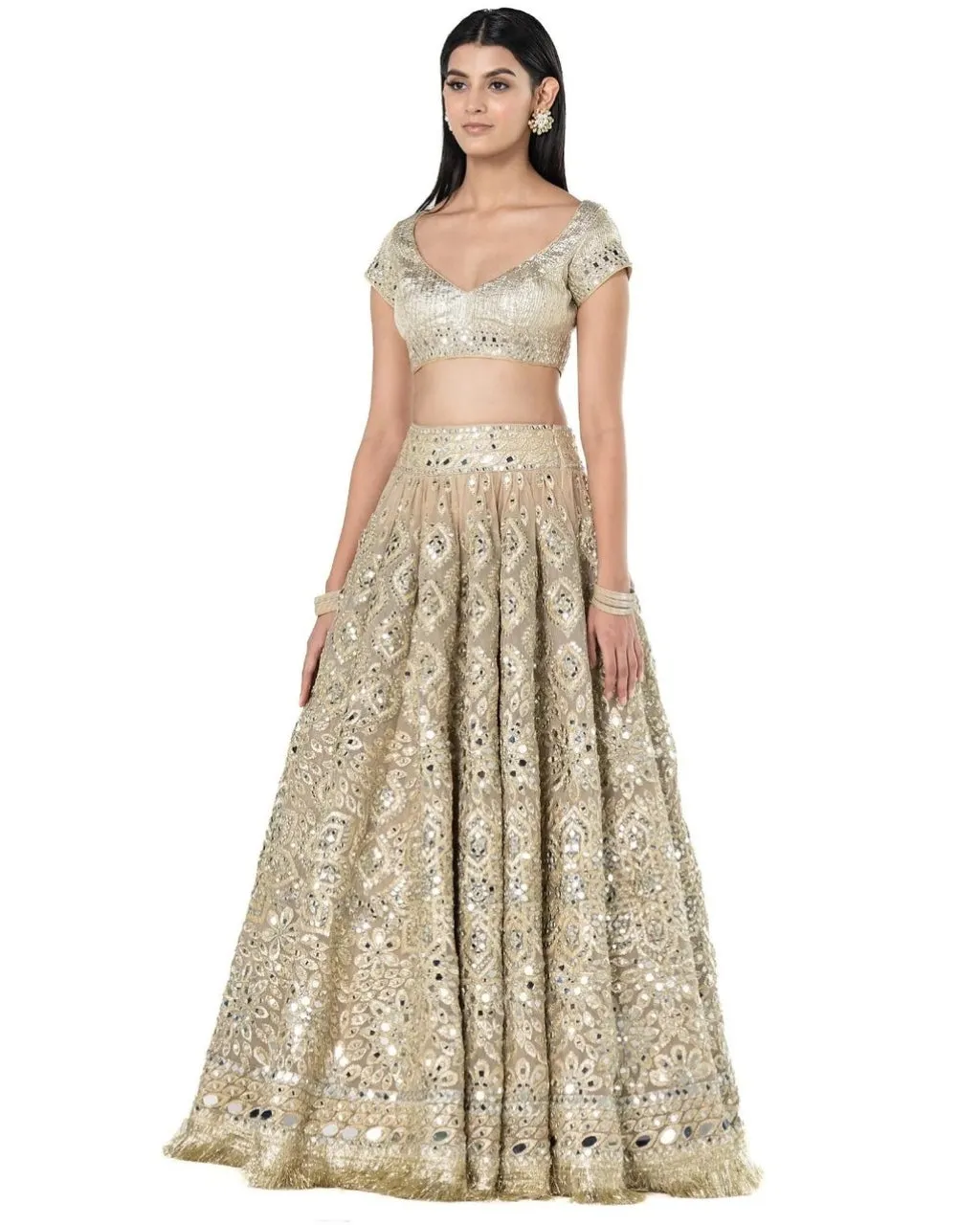 Beige Golden Lehenga Set