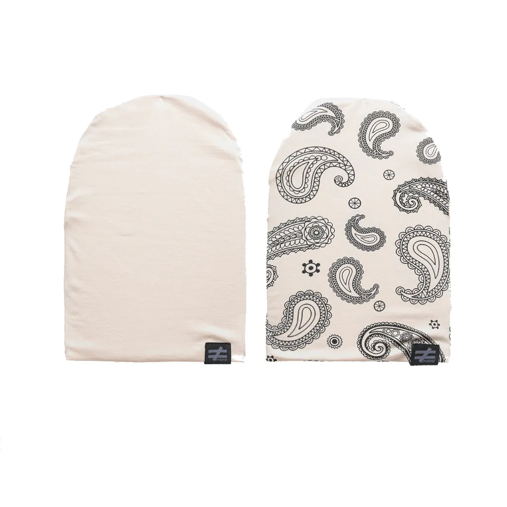 Beige Paisley Print Beanie Set