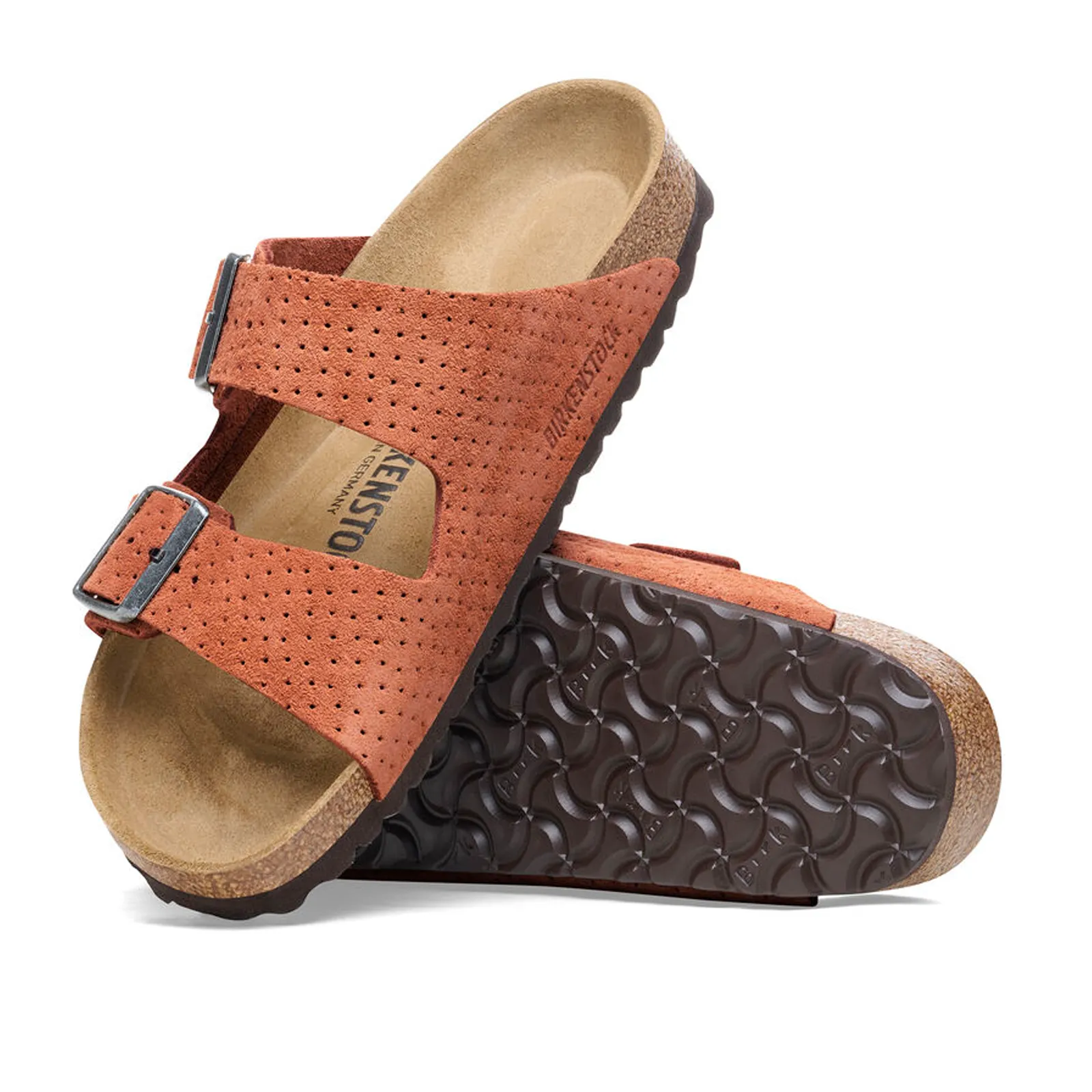 Birkenstock Arizona Narrow Slide Sandal (Women) - Dotted Burnt Orange Suede