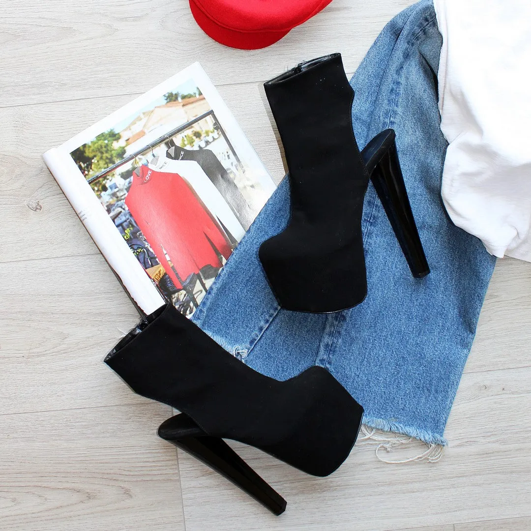 Black Suede Open Back Ankle Platform Heels