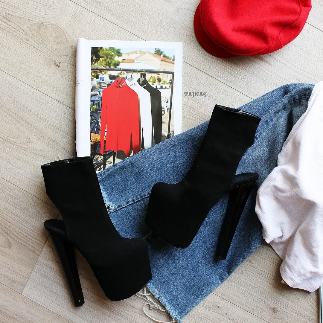 Black Suede Open Back Ankle Platform Heels