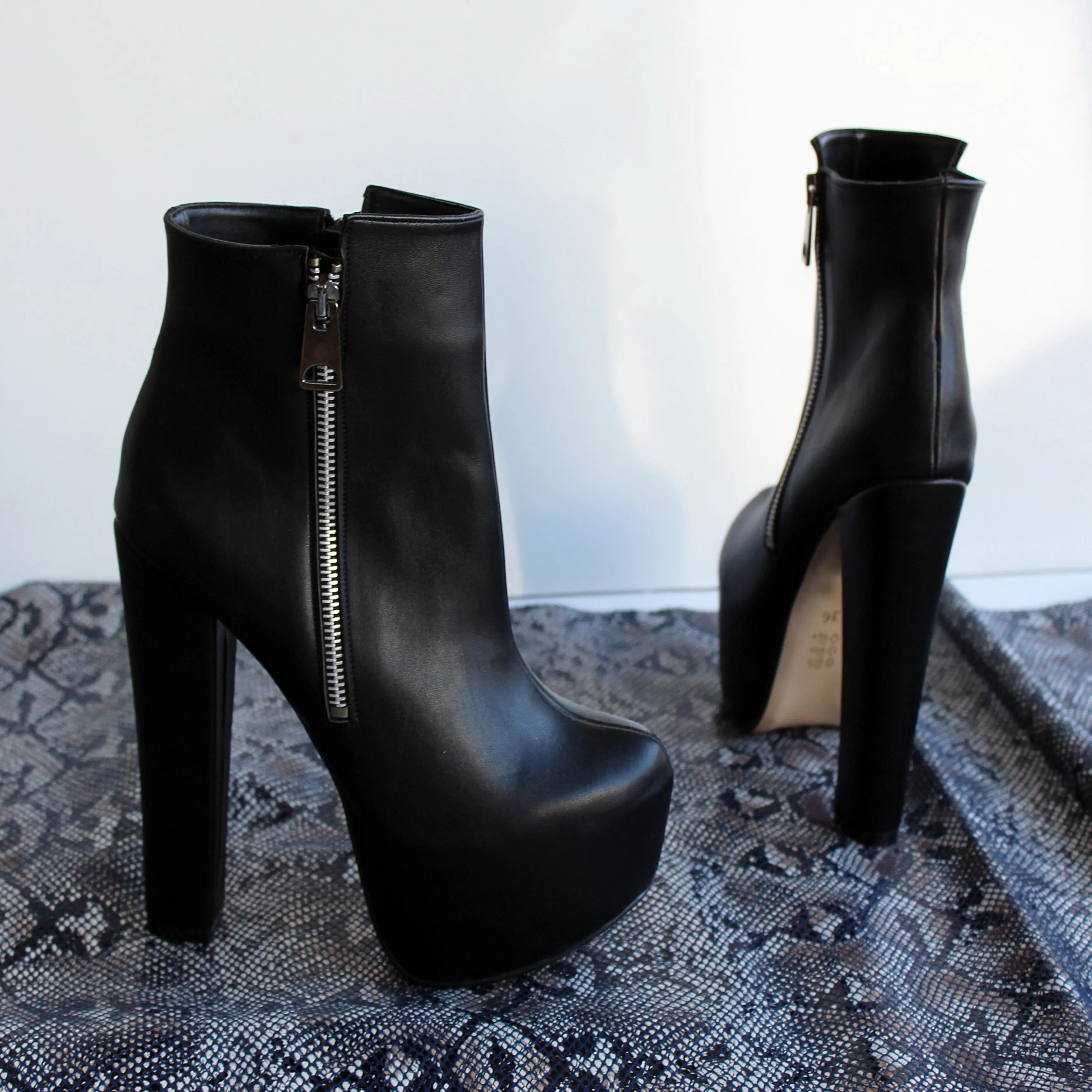 Black Zipper Detail PLatform Ankle Boots