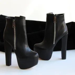 Black Zipper Detail PLatform Ankle Boots