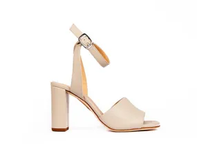 Block Heel Sandals, Beige