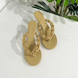 Bottega Beige & Gold Chain Sandals