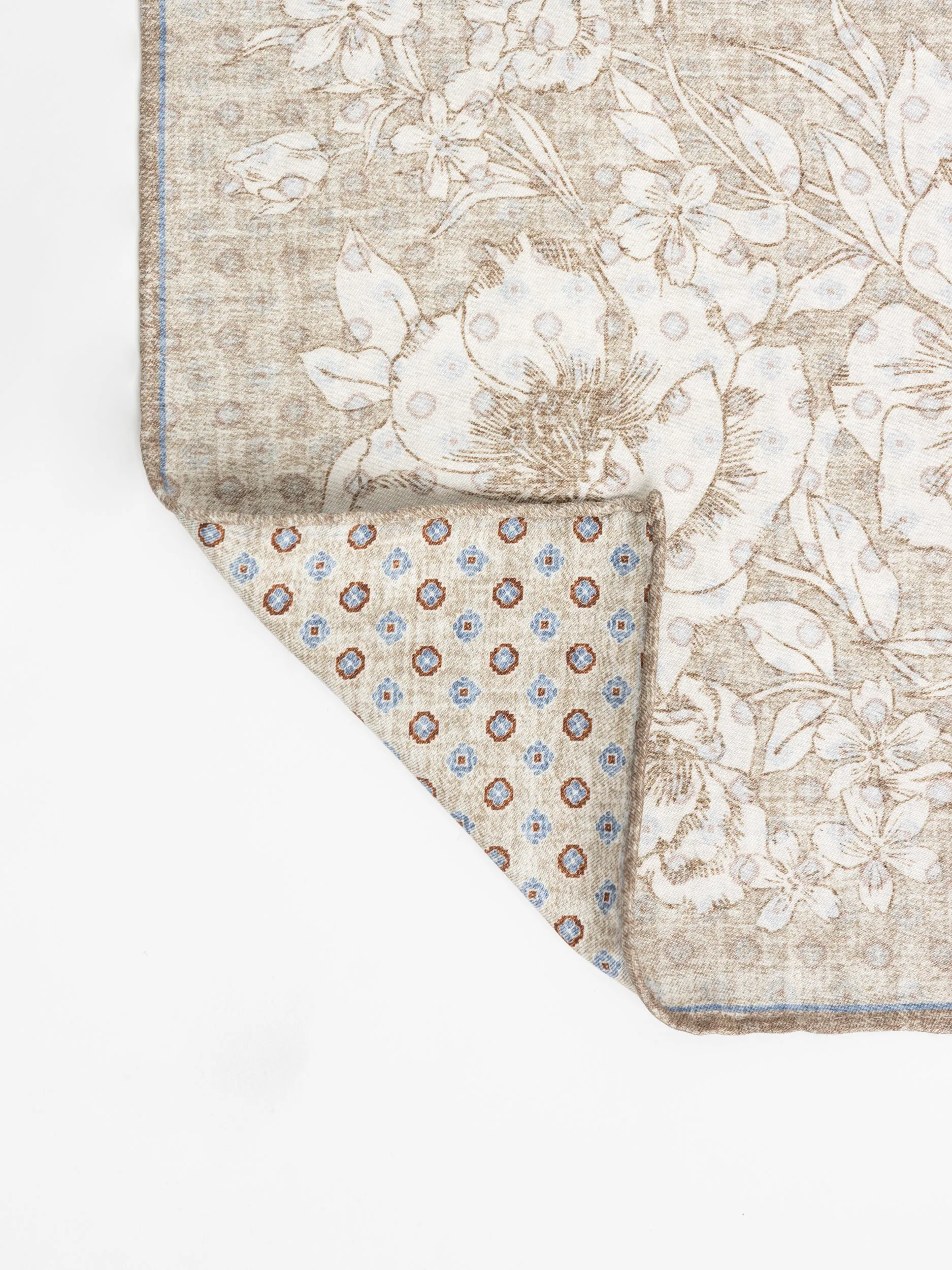 Brown Reversible Floral Cotton-Silk Pocket Square