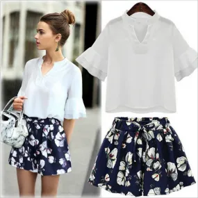 CHIFFON FLORAL SHORTS SET