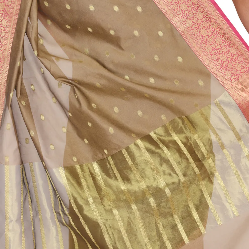 Cotton Silk Banarasi Sari - Brown