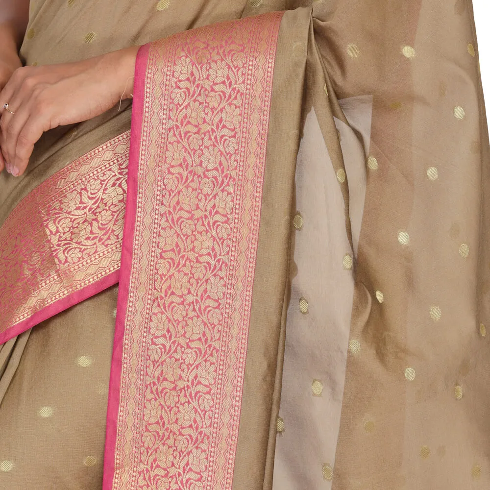 Cotton Silk Banarasi Sari - Brown