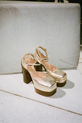 Disco Mary Jane Platform in Gold Metallic Leather