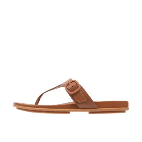 FitFlop Womens Gracie Rubber-Buckle Leather Toe Post Sandals  Light Tan