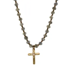 Gold Cross & Lab Bohemian Necklace