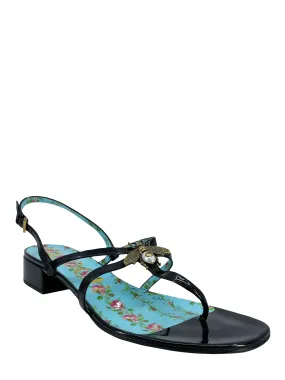 GUCCI Patent Calfskin Bee Thong Sandals Size 10