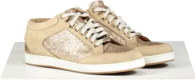 Jimmy Choo Miami Glitter Sneakers In Beige Suede Leather UK 5 EU 38 👠