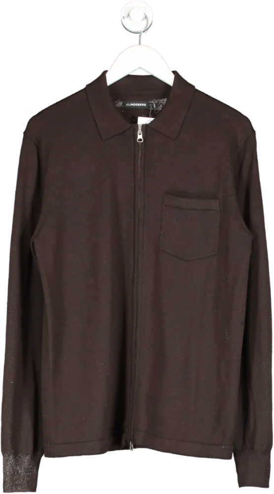 J.Lindenberg Brown Nyle Merino Zip Cardigan UK M