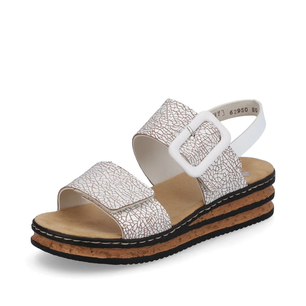 Ladies Rieker Sandal White Adjustable Strap Oversized Buckle 62950-80 sale