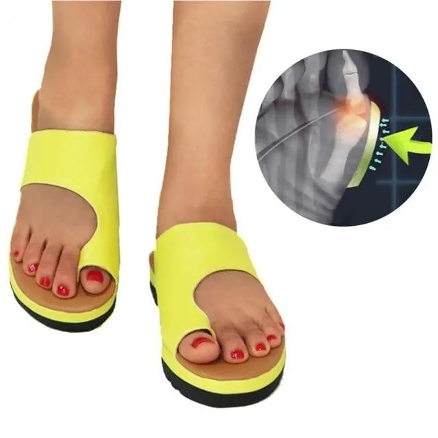 Leather Comfy Platform Flat Sole Soft Big Toe Foot Correction Sandals Orthopedic Bunion Corrector