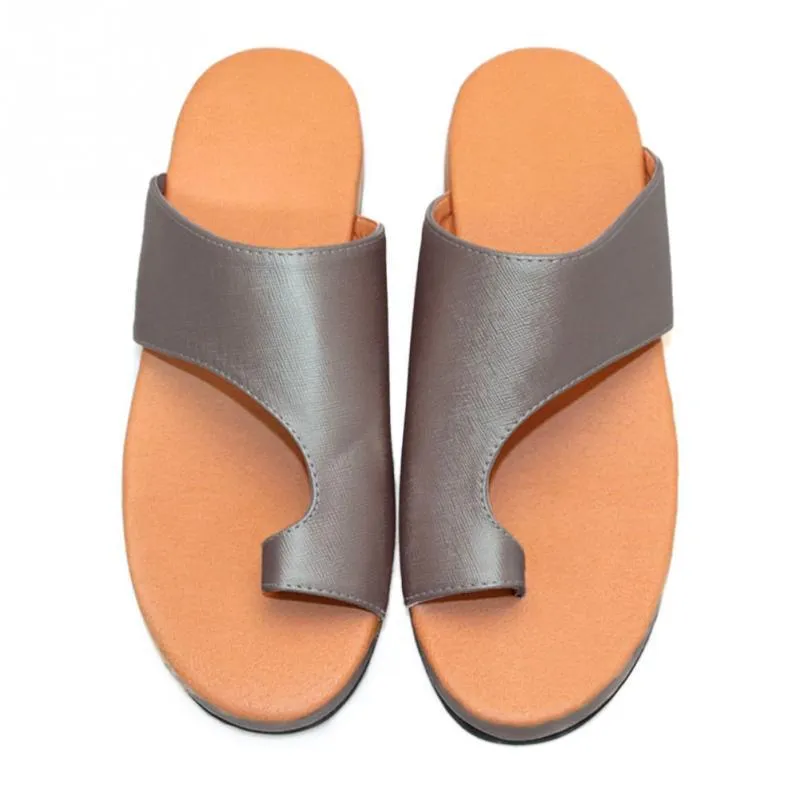 Leather Comfy Platform Flat Sole Soft Big Toe Foot Correction Sandals Orthopedic Bunion Corrector