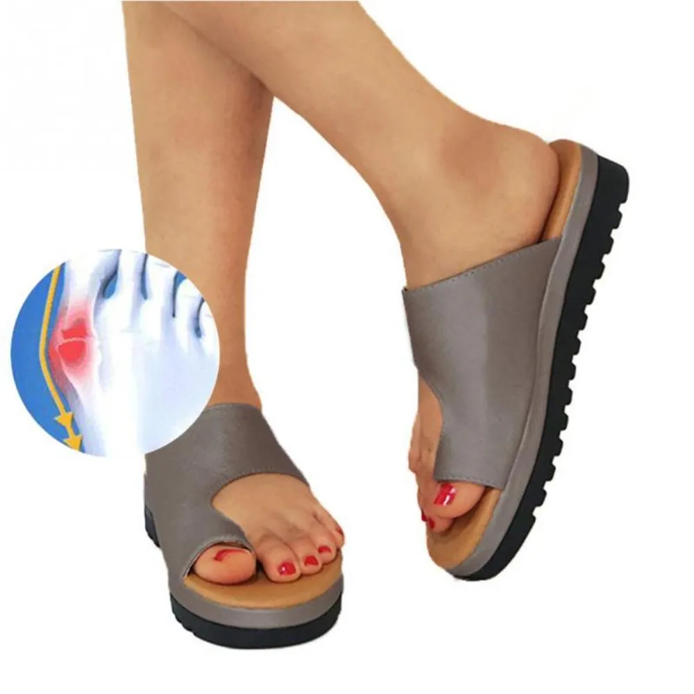 Leather Comfy Platform Flat Sole Soft Big Toe Foot Correction Sandals Orthopedic Bunion Corrector