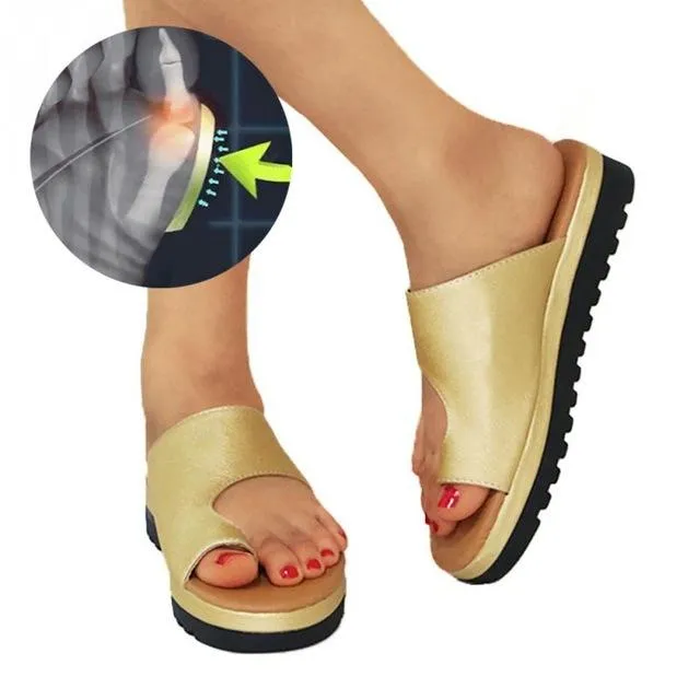 Leather Comfy Platform Flat Sole Soft Big Toe Foot Correction Sandals Orthopedic Bunion Corrector