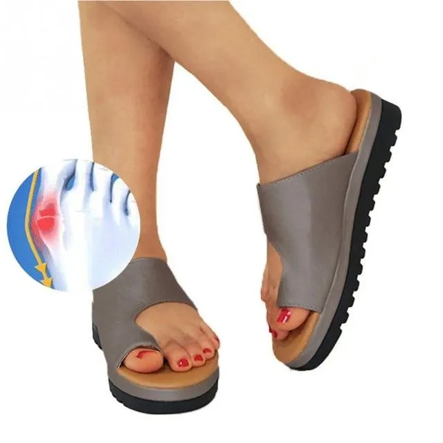 Leather Comfy Platform Flat Sole Soft Big Toe Foot Correction Sandals Orthopedic Bunion Corrector