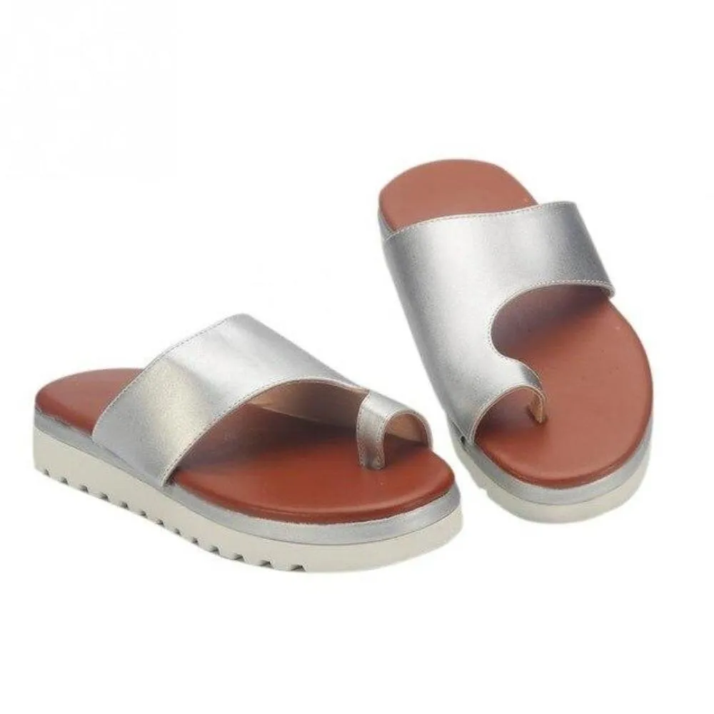 Leather Comfy Platform Flat Sole Soft Big Toe Foot Correction Sandals Orthopedic Bunion Corrector