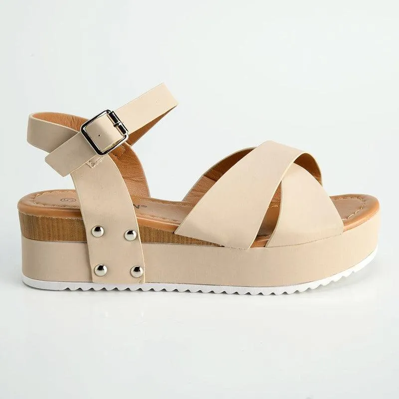 Madison Kali Cross Strap Sandal - Beige