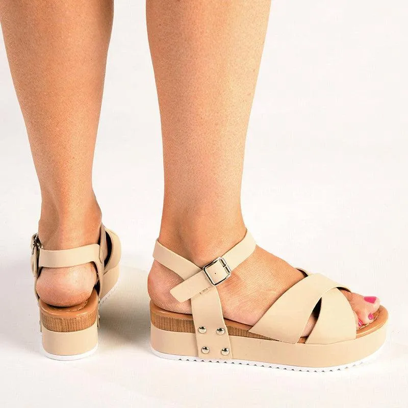 Madison Kali Cross Strap Sandal - Beige