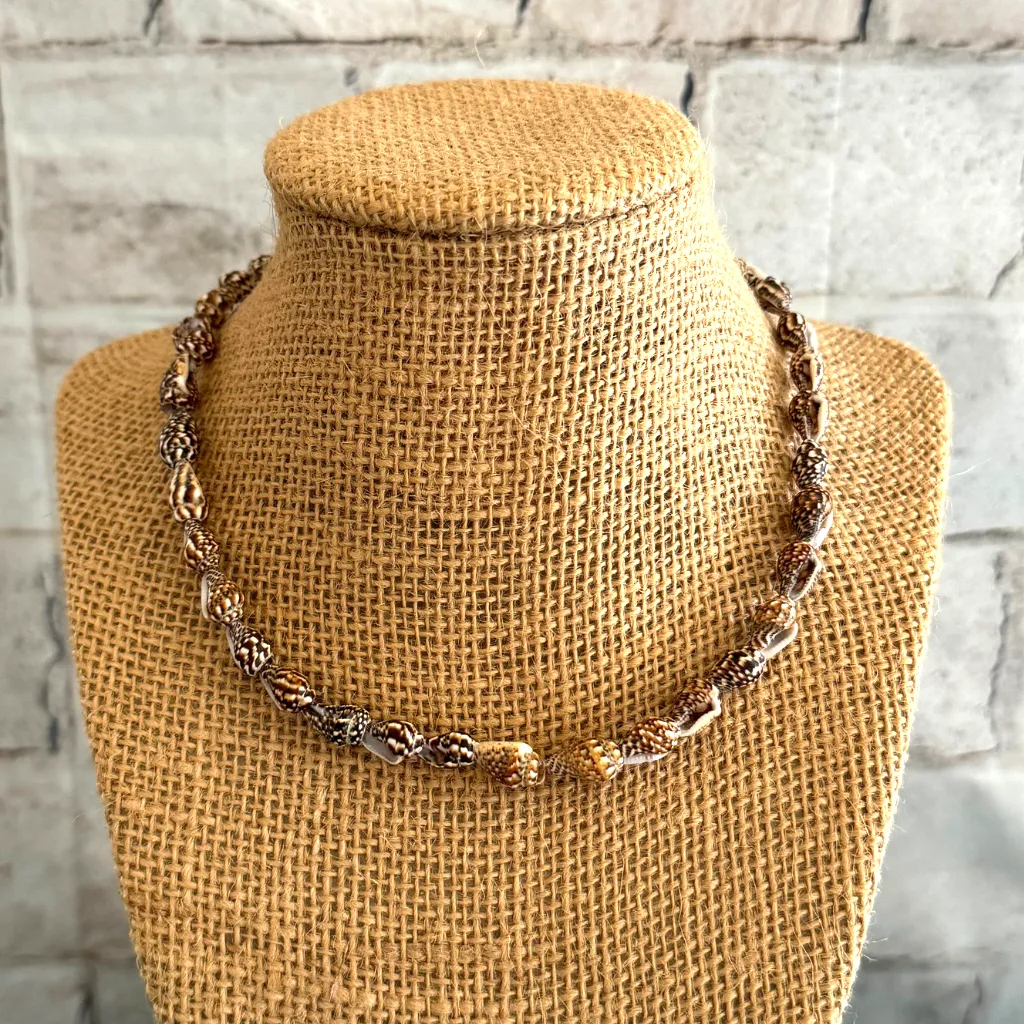 Mens Brown and White Puka Shell Necklace