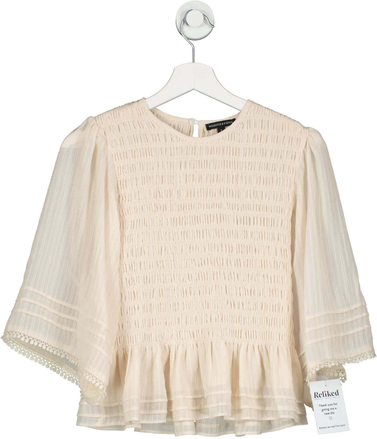 Noughts & Kisses Rosa Beige Shirred Frill Top UK S