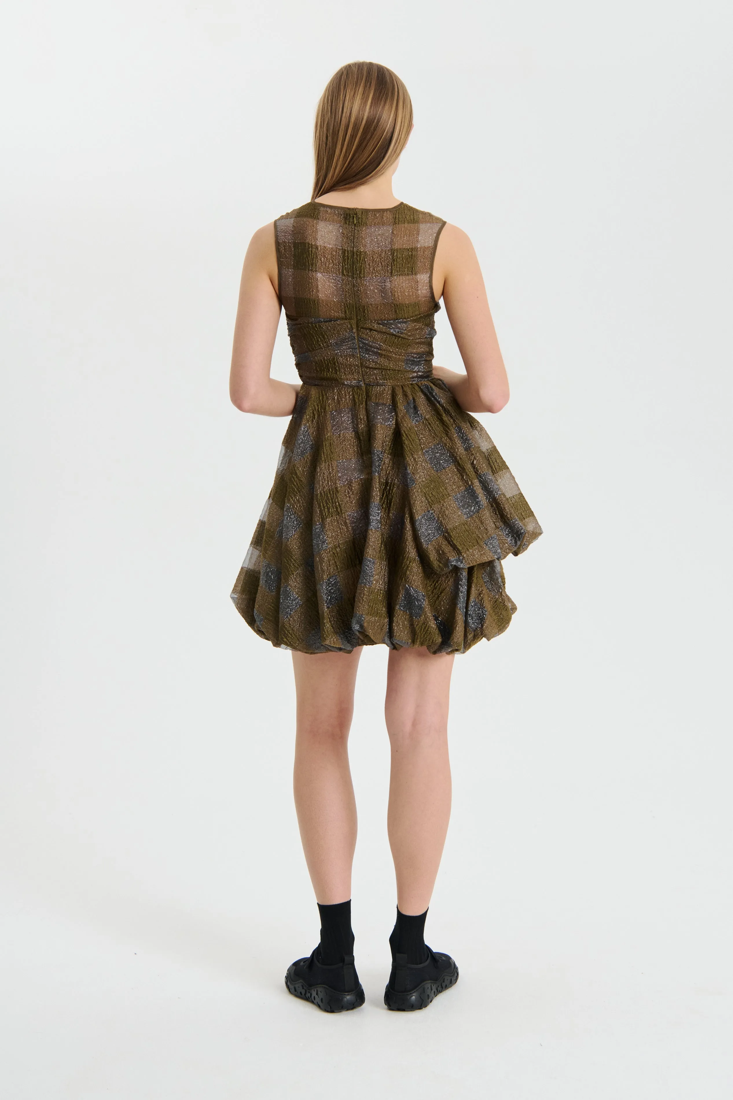 OLIVIA | DRESS GINGHAM JACQUARD BROWN