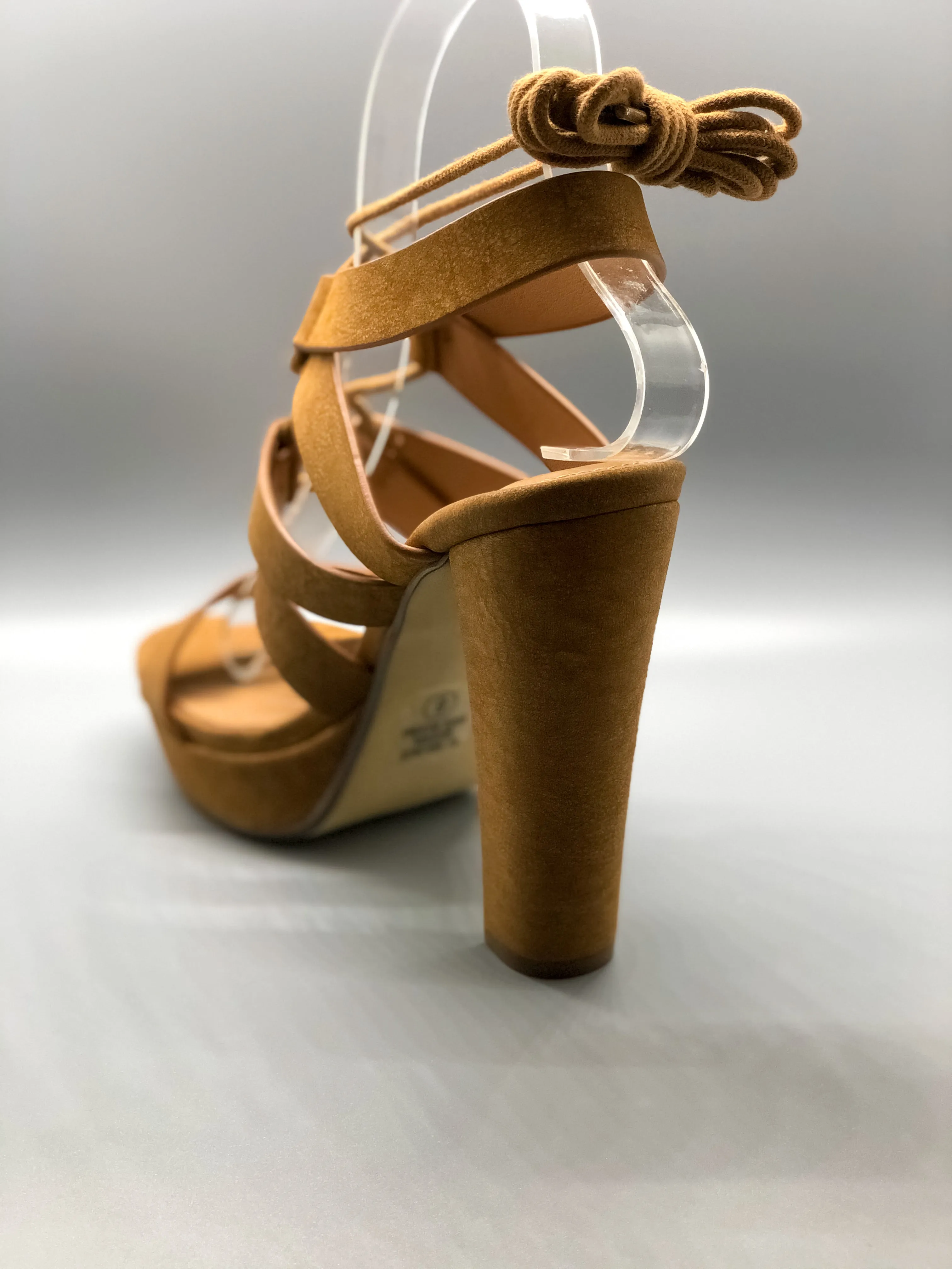 Tan Lace-Up Platform Chunky Heels