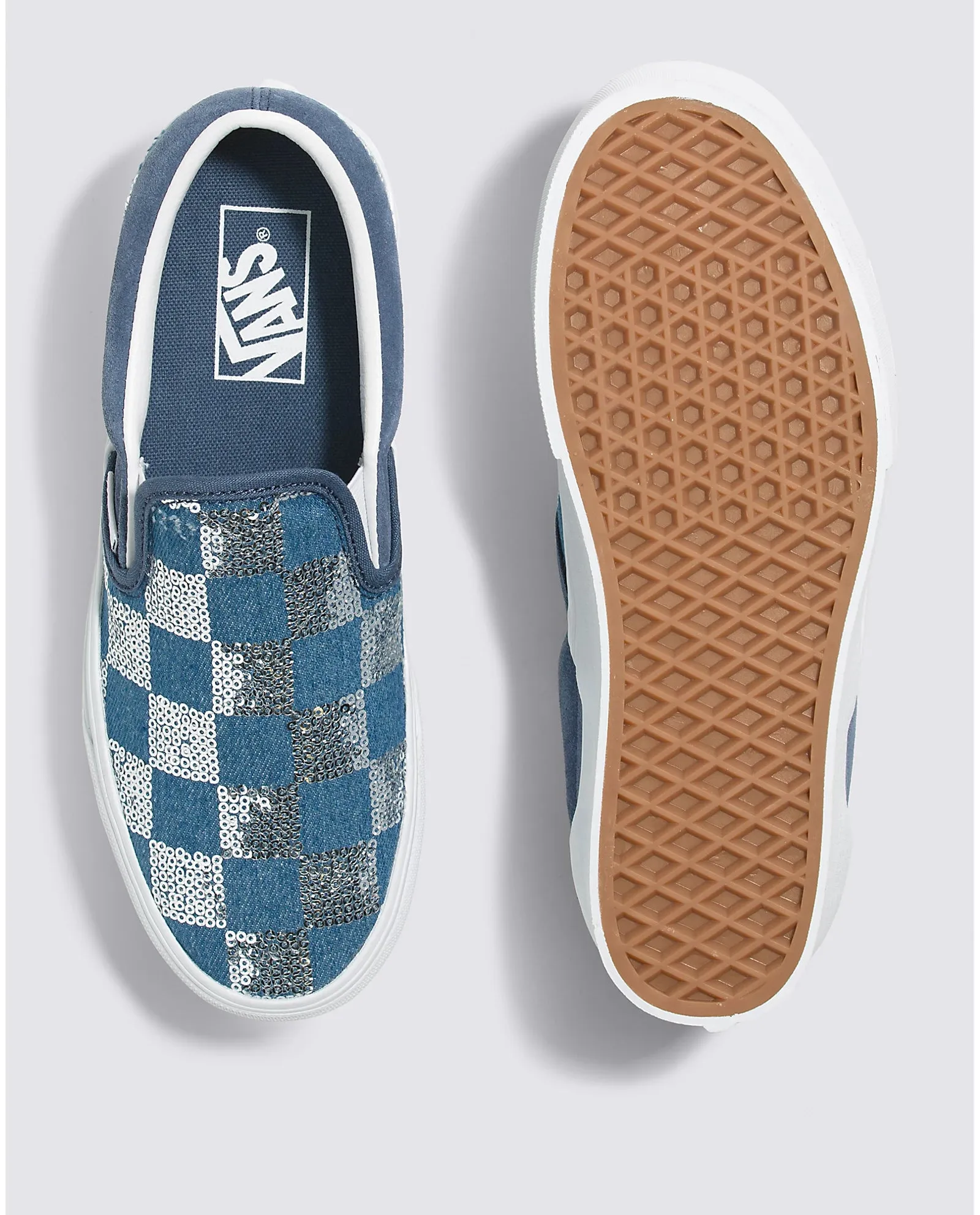 VANS UNISEX Classic Slip-On Stackform Shoe (Glimmer Check Vintage Indigo)