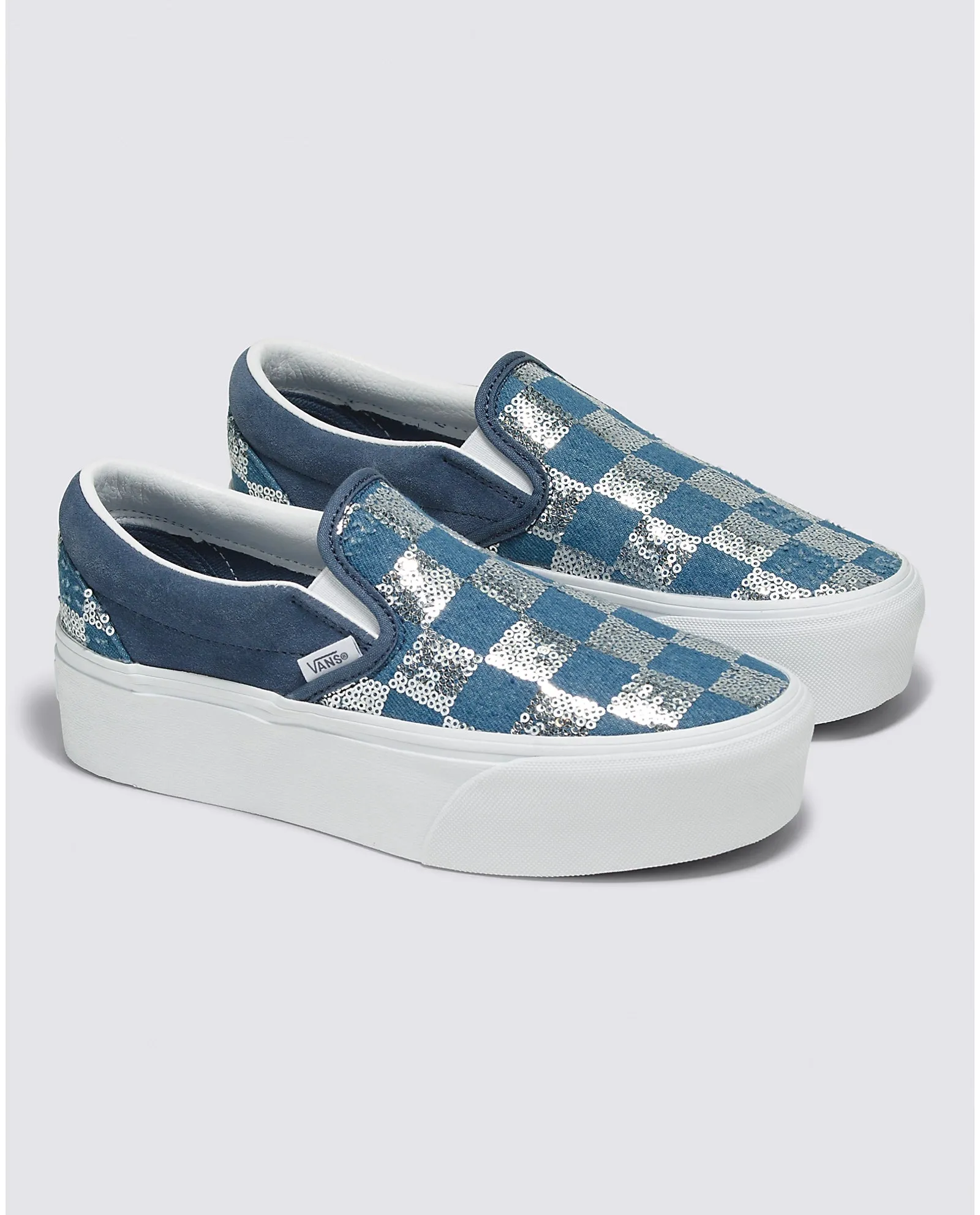 VANS UNISEX Classic Slip-On Stackform Shoe (Glimmer Check Vintage Indigo)